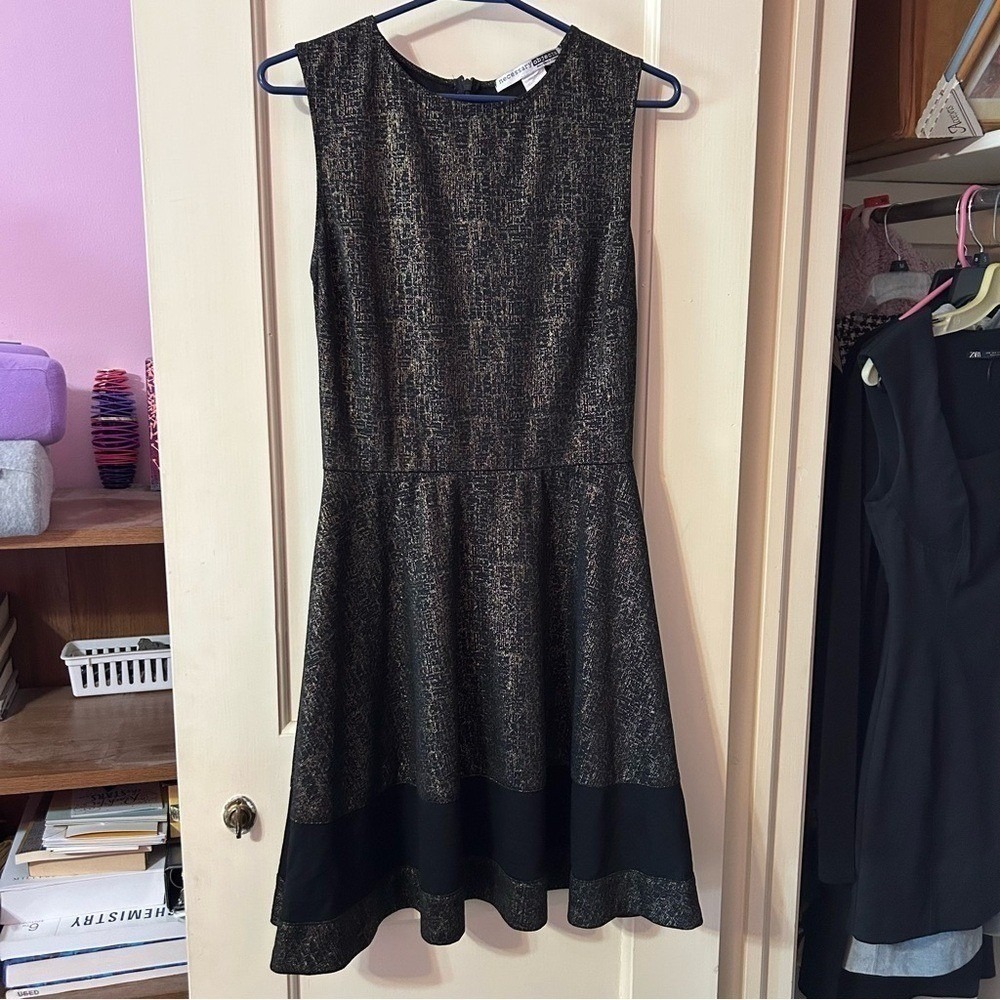 Necessary Objects Metallic Gold Black Fit Flare Dress Sleeveless Party‎ Cocktail - Picture 4 of 7